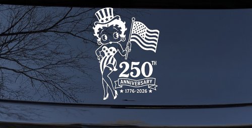 Betty Boop United States 250th Birthday Car or Truck Vinyl Window Decal Sticker (White)