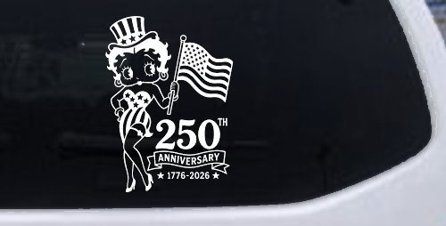 Betty Boop United States 250th Birthday Car or Truck Vinyl Window Decal Sticker (White)