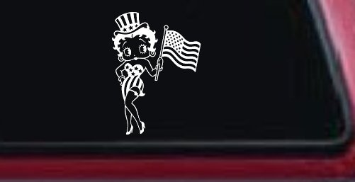 Patriotic Betty Boop Car or Truck Vinyl Window Decal Sticker (White)