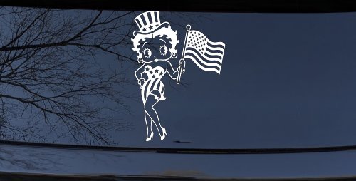 Patriotic Betty Boop Car or Truck Vinyl Window Decal Sticker (White)