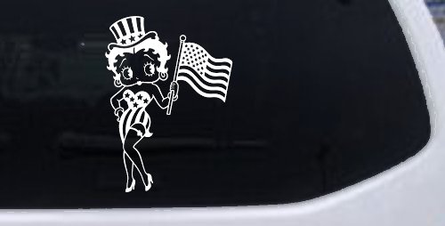Patriotic Betty Boop Car or Truck Vinyl Window Decal Sticker (White)
