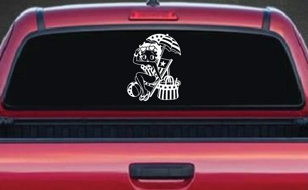 Betty Boop Stars and Stripes Beach Theme Car Truck Vinyl Window Decal Sticker (White)