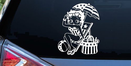 Betty Boop Stars and Stripes Beach Theme Car Truck Vinyl Window Decal Sticker (White)