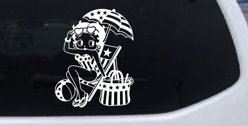 Betty Boop Stars and Stripes Beach Theme Car Truck Vinyl Window Decal Sticker (White)