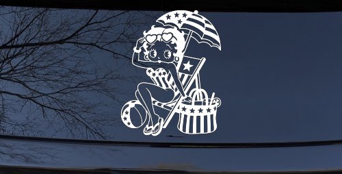 Betty Boop Stars and Stripes Beach Theme Car Truck Vinyl Window Decal Sticker (White)