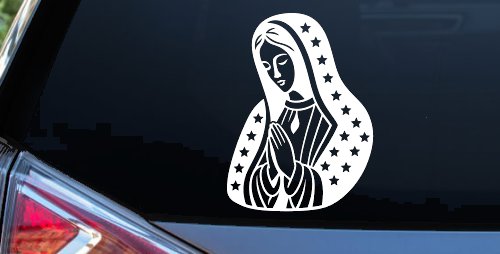 Virgin Mary Madonna in Prayer Car Truck Vinyl Window Decal Sticker (White)