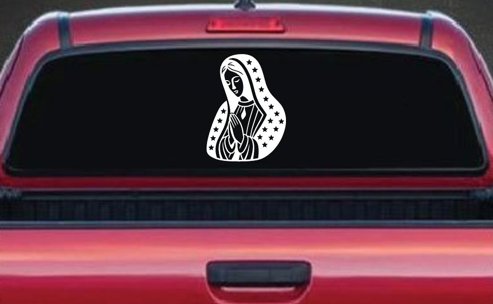 Virgin Mary Madonna in Prayer Car Truck Vinyl Window Decal Sticker (White)