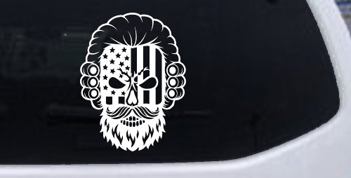 Patriotic USA Flag Skull with Powdered Wig Car or Truck Vinyl Window Decal Sticker (White)