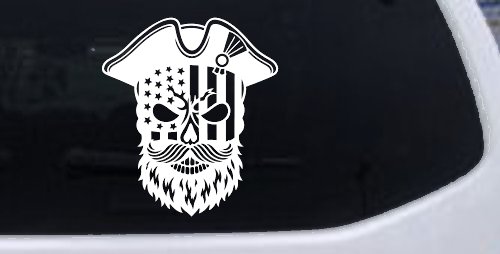Patriotic USA Flag Skull with Revolution Hat Car Truck Vinyl Window Decal Sticker (White)