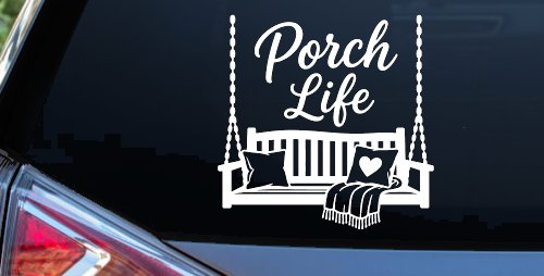 Porch Life with Porch Swing Car or Truck Vinyl Window Decal Sticker (White)