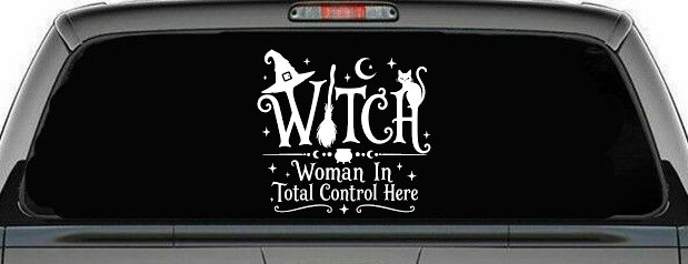 WITCH Women In Total Control Here Car Truck Vinyl Window Decal Sticker (White)