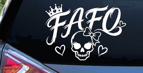 FAFO Girl Skull Car or Truck Vinyl Window Decal Sticker (White)