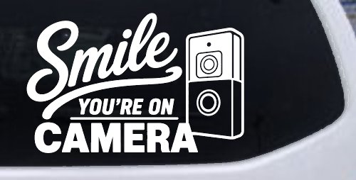 Smile You're on Camera Doorbell Camera Car or Truck Vinyl Window Decal Sticker (White)
