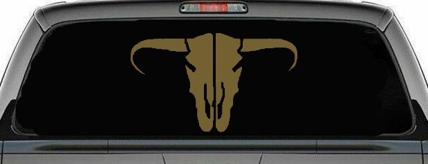 Long Horn Skull Mount Western Rodeo Farm Cowboy Car or Truck Window Decal Sticker (Gold)