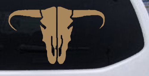 Long Horn Skull Mount Western Rodeo Farm Cowboy Car or Truck Window Decal Sticker (Light Brown)