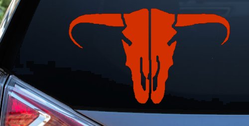 Long Horn Skull Mount Western Rodeo Farm Cowboy Car or Truck Window Vinyl Decal Sticker (Orange Red)