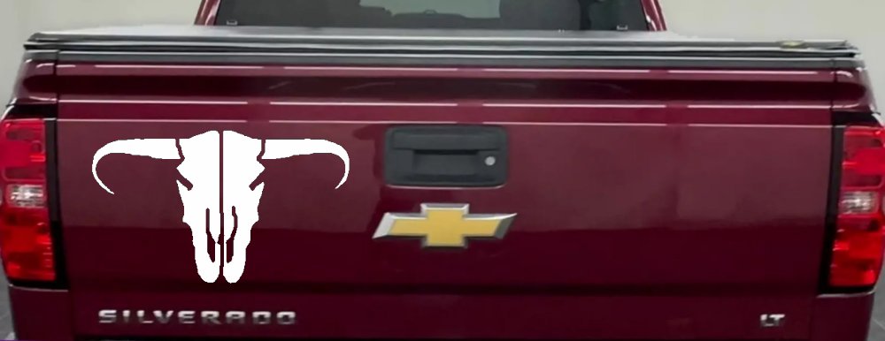 Long Horn Skull Mount Western Rodeo Farm Cowboy Car or Truck Window Decal Sticker (White)