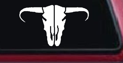 Long Horn Skull Mount Western Rodeo Farm Cowboy Car or Truck Window Decal Sticker (White)
