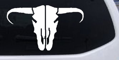 Long Horn Skull Mount Western Rodeo Farm Cowboy Car or Truck Window Decal Sticker (White)