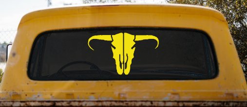 Long Horn Skull Mount Western Rodeo Farm Cowboy Car or Truck Window Decal Sticker (Yellow)