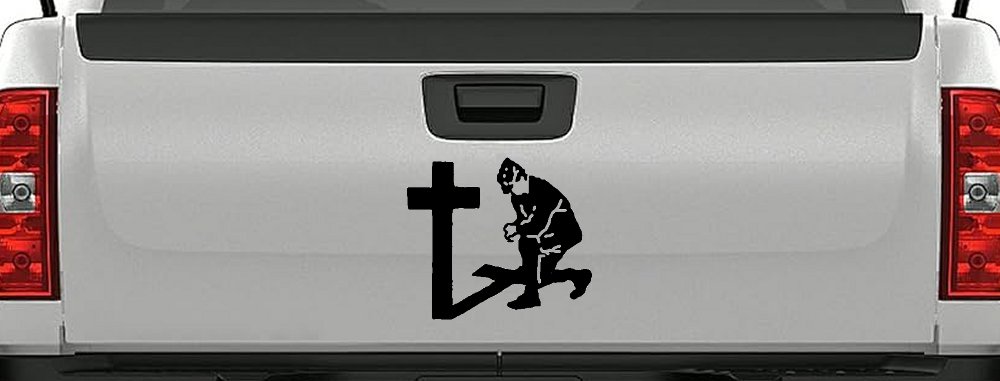Military Soldier Kneeling at Cross Christian Car or Truck Window Decal Sticker