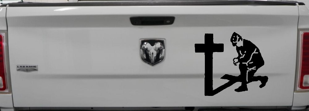 Military Soldier Kneeling at Cross Christian Car or Truck Window Decal Sticker