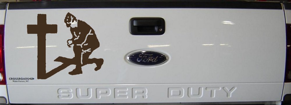 Military Soldier Kneeling at Cross Christian Car or Truck Window Decal Sticker (Brown)