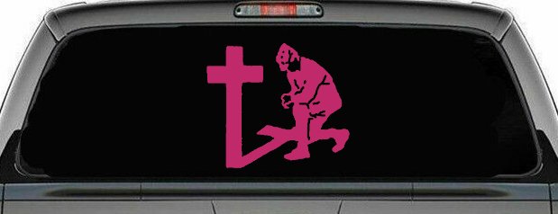 Military Soldier Kneeling at Cross Christian Car or Truck Window Decal Sticker