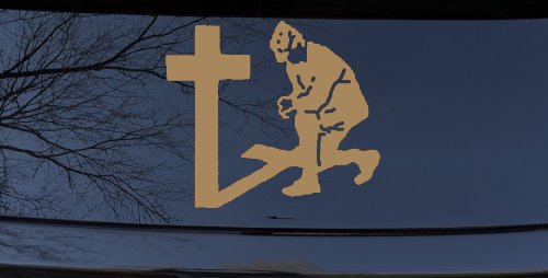 Military Soldier Kneeling at Cross Christian Car or Truck Window Decal Sticker