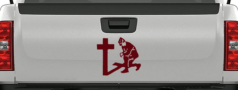 Military Soldier Kneeling at Cross Christian Car or Truck Window Decal Sticker (Purple Red)