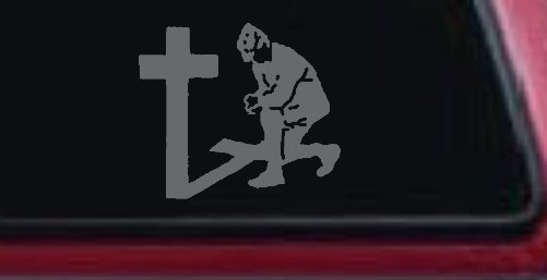 Military Soldier Kneeling at Cross Christian Car or Truck Window Decal Sticker