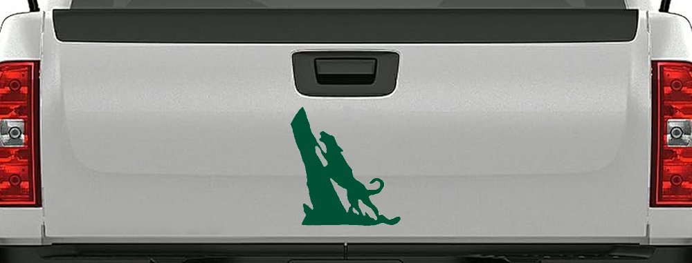 Dog Barking up Tree Hunting Car or Truck Window Vinyl Decal Sticker (Dark Green)