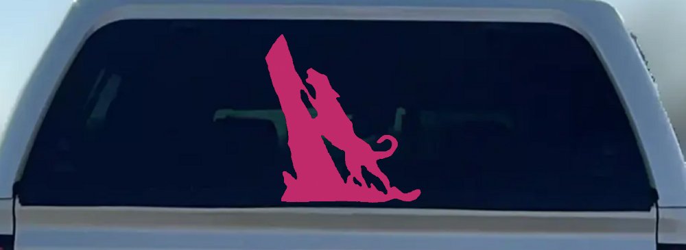 Dog Barking up Tree Hunting Car or Truck Window Decal Sticker (Hot Pink)
