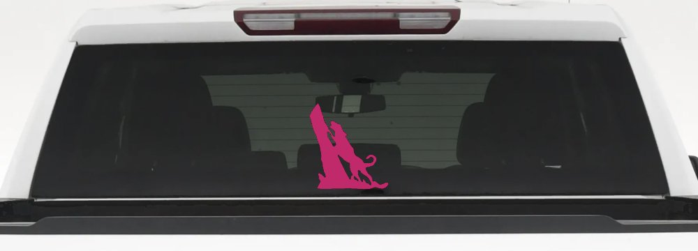 Dog Barking up Tree Hunting Car or Truck Window Decal Sticker (Hot Pink)