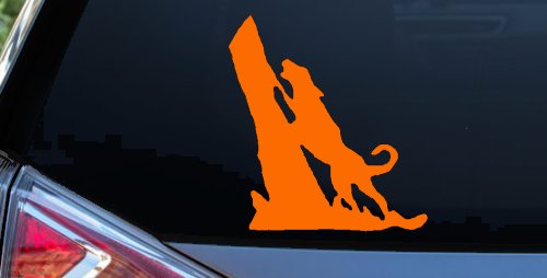 Dog Barking up Tree Hunting Car or Truck Window Decal Sticker (Orange)
