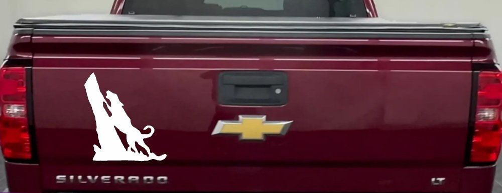 Dog Barking up Tree Hunting Car or Truck Window Decal Sticker (White)