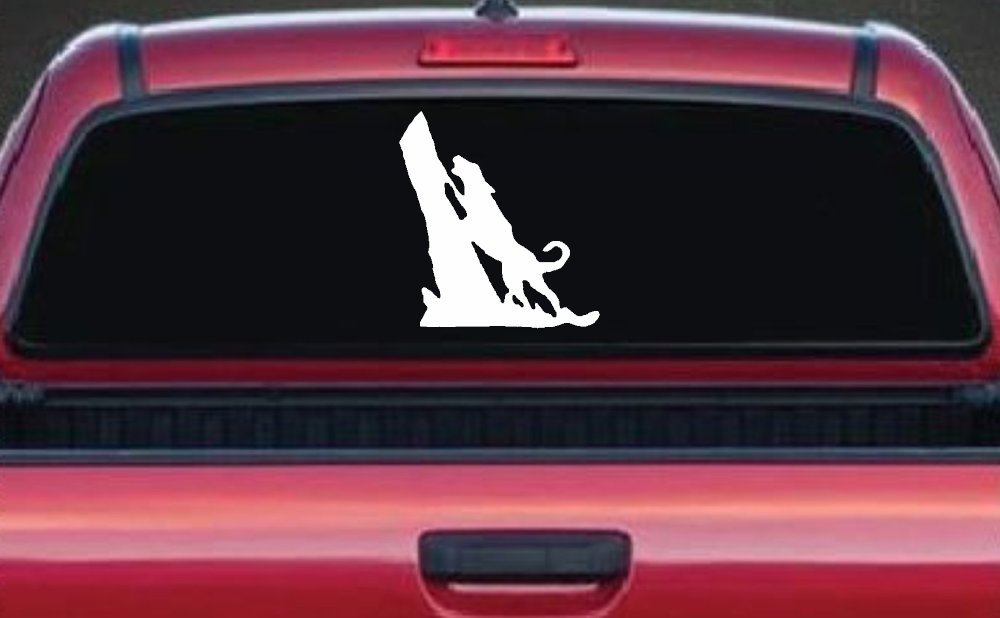 Dog Barking up Tree Hunting Car or Truck Window Decal Sticker (White)