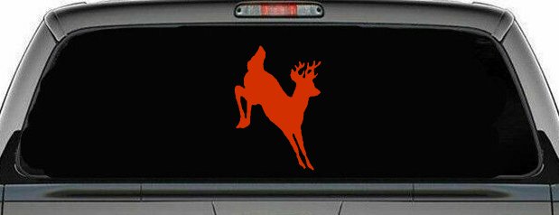 Deer Jumping Hunting Car or Truck Window Decal Sticker (Orange Red)