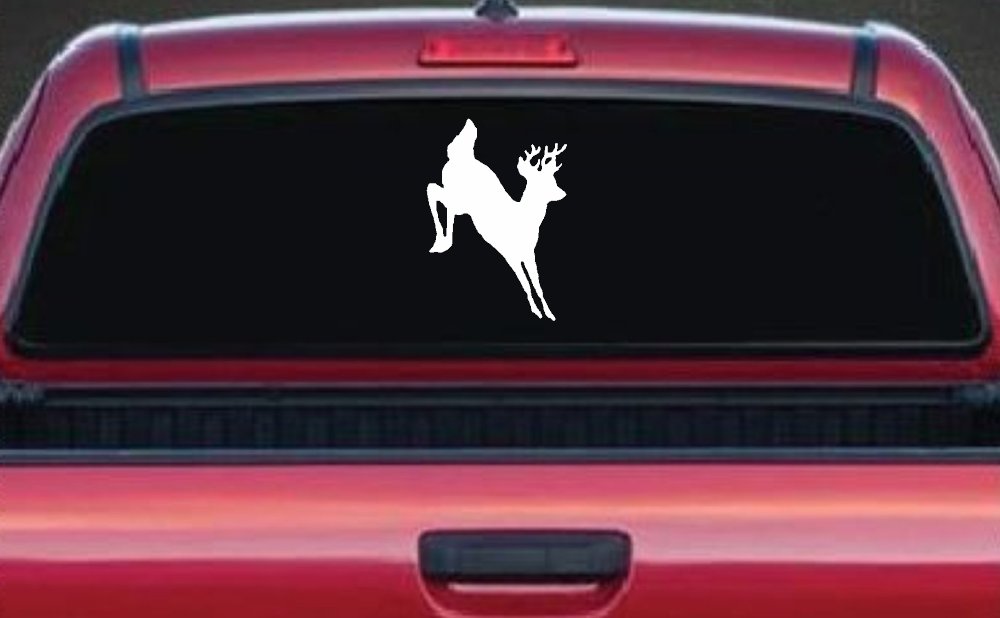 Deer Jumping Hunting Car or Truck Window Decal Sticker (White)
