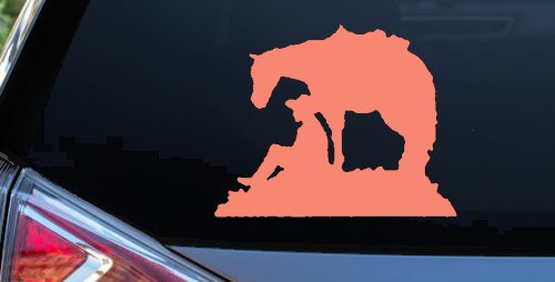 Cowboy and Horse Western Farm and Rodeo Car or Truck Window Decal Sticker (Coral)