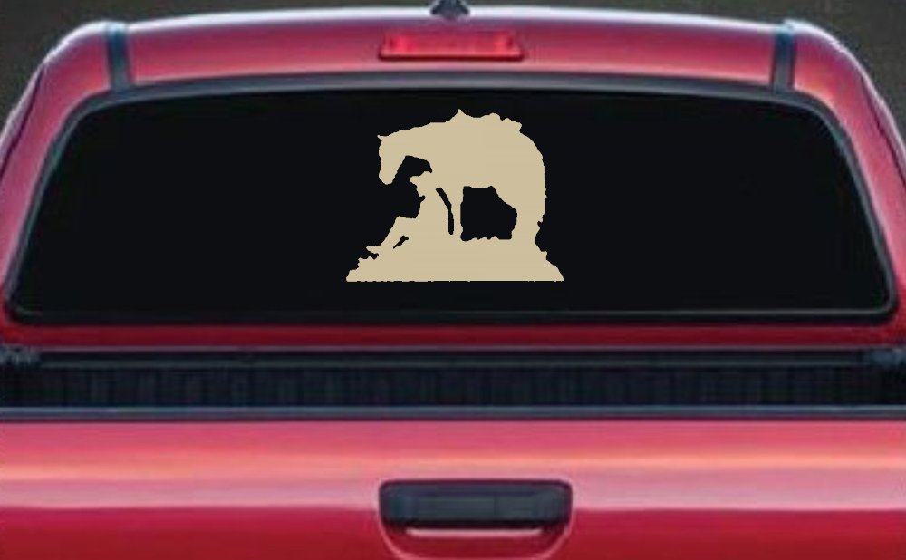Cowboy and Horse Western Farm and Rodeo Car or Truck Window Decal Sticker (Desert Sand)