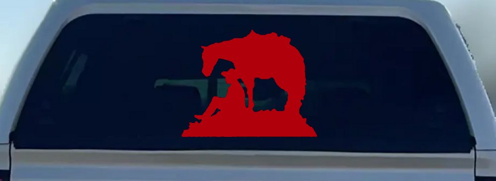 Cowboy and Horse Western Farm and Rodeo Car or Truck Window Vinyl Decal Sticker (Red)