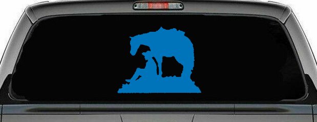 Cowboy and Horse Western Farm and Rodeo Car or Truck Window Decal Sticker (Sky Blue)