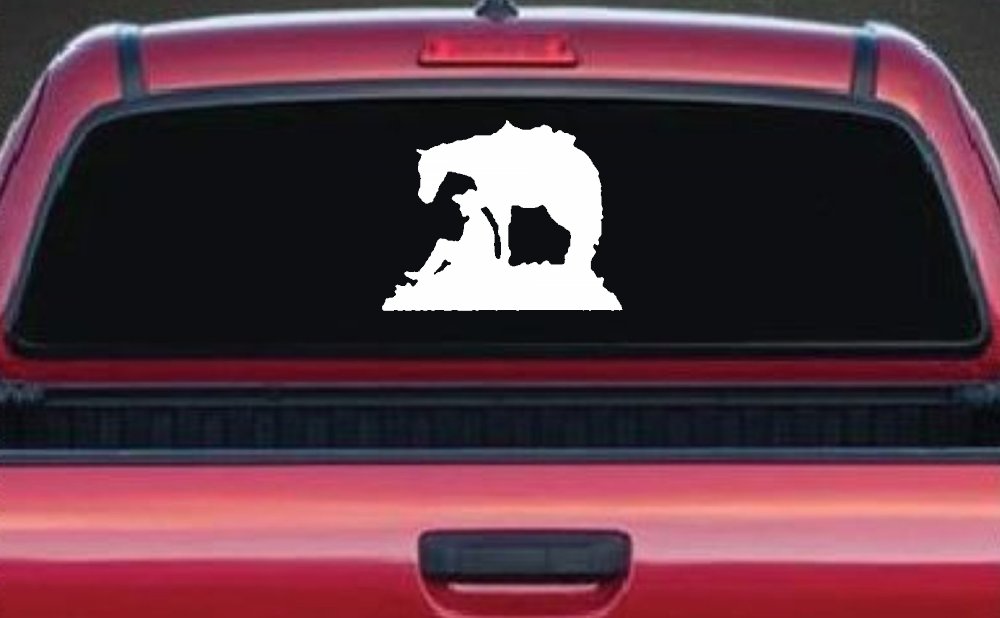 Cowboy and Horse Western Farm and Rodeo Car or Truck Window Decal Sticker (White)