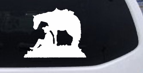 Cowboy and Horse Western Farm and Rodeo Car or Truck Window Decal Sticker (White)