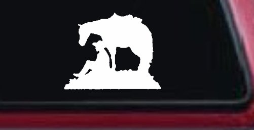 Cowboy and Horse Western Farm and Rodeo Car or Truck Window Vinyl Decal Sticker (White)