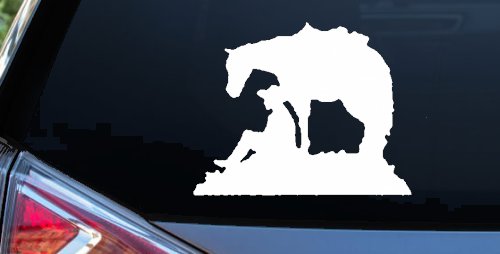 Cowboy and Horse Western Farm and Rodeo Car or Truck Window Decal Sticker (White)