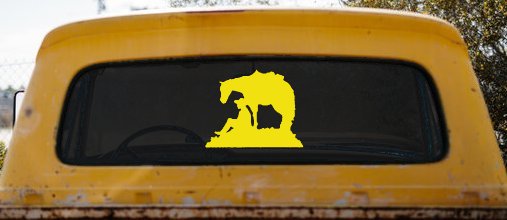 Cowboy and Horse Western Farm and Rodeo Car or Truck Window Decal Sticker (Yellow)
