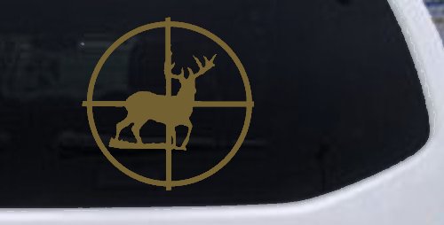 Deer in Scope Hunting Car or Truck Window Decal Sticker (Gold)