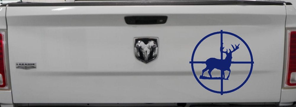 Deer in Scope Hunting Car or Truck Window Decal Sticker (Navy)